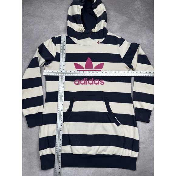 VTG Adidas Hoodie Womens Large Navy White Striped Trefoil Logo Sweatshirt - Picture 7 of 16